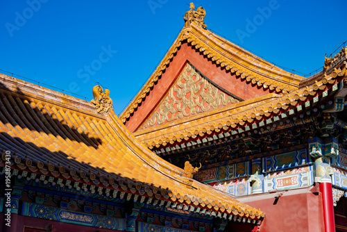 Forbidden City Roof Detail, Ming and Qing Royal Architecture Glazed Tile and Dougong Close-up