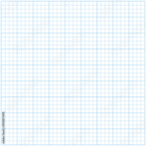 Wide squared blue grid paper. Blue grid texture on white background. Mathematics pattern. Blank notebook sheets. School backdrop. Typographical template for notebooks production.
