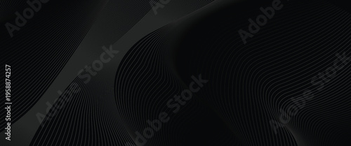Black abstract background design. Modern wavy line pattern in monochrome colors. Premium stripe texture for banner, business backdrop. vector illustration