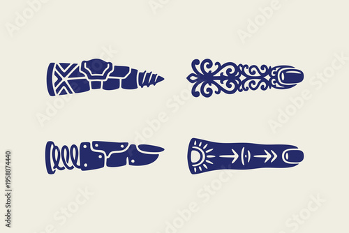 Set of Stylized Decorative and Mechanical Finger Illustrations