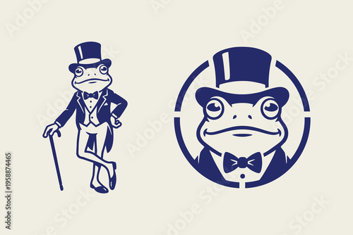 Gentleman Frog mascot character in tuxedo and top hat