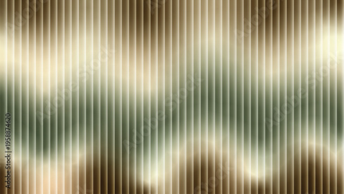 Abstract background with vertical fluted glass texture, featuring a soft sage green and warm champagne gold color gradient wave.