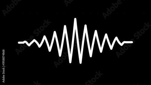White Zigzag Waveform Line On Black Background. Abstract Signal Pattern With Seamless Looped Motion. Scientific Technology Design Element For Data Visualization Audio Interface