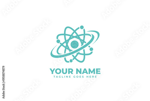 Atom orbiting logo concept for identity of business and brand.