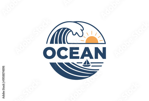 Ocean emblem logo concept for identity of business and brand.