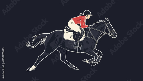 Equestrian Rider on Horseback Galloping in Competition