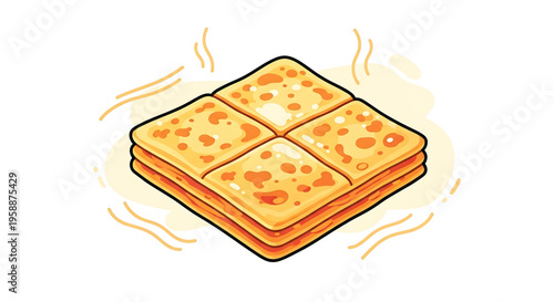 A vector graphic illustration of a stack of toasted cheese sandwiches with a golden brown crust