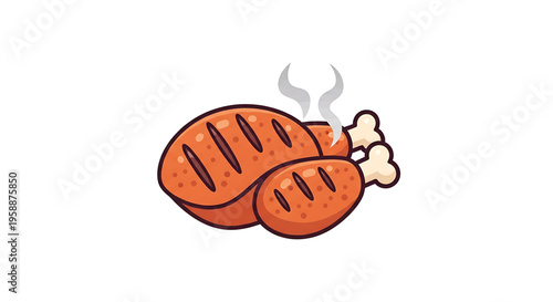 A vector graphic illustration of grilled sausages with smoke rising, perfect for food and barbecue themed designs