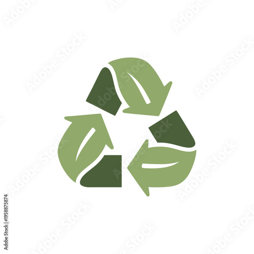 minimal flat icon of recycling symbol made of leaves