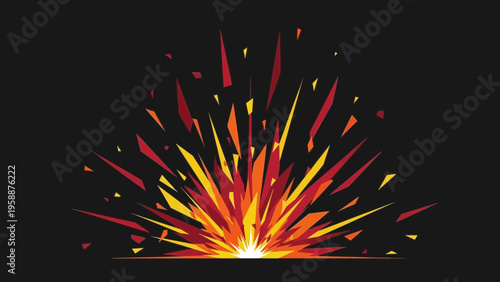 Vibrant explosive burst of geometric shapes and colors against a dark backdrop, symbolizing energy and dynamism