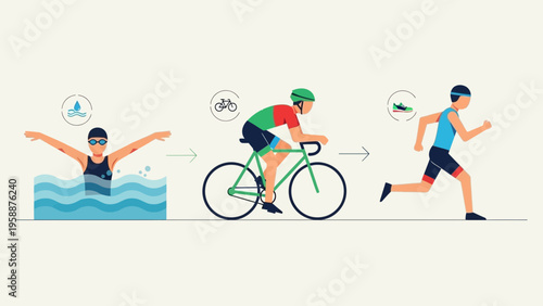 Triathlon Training Swim, Cycle, Run - A Dynamic Illustration of Athletic Endurance and Fitness