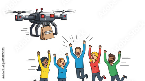 People Receiving Drone Delivery.