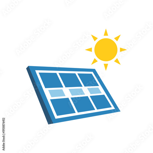 flat icon of solar panel with sun, solid colors, minimal detail