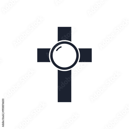 flat icon of cross with eucharist host in center, minimal design