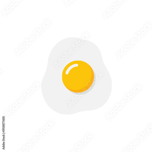 Clean flat design vector icon of a delicious fried egg. Features a vibrant yellow yolk and soft white albumen, ideal for breakfast, food, cooking, or menu items