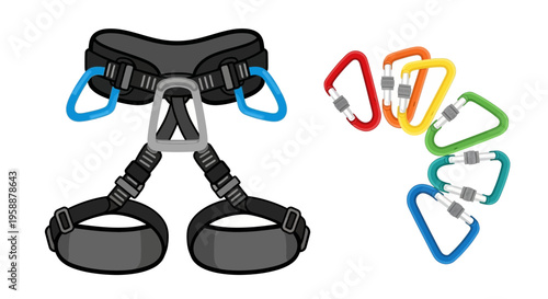 Climbing Harness and Carabiners.