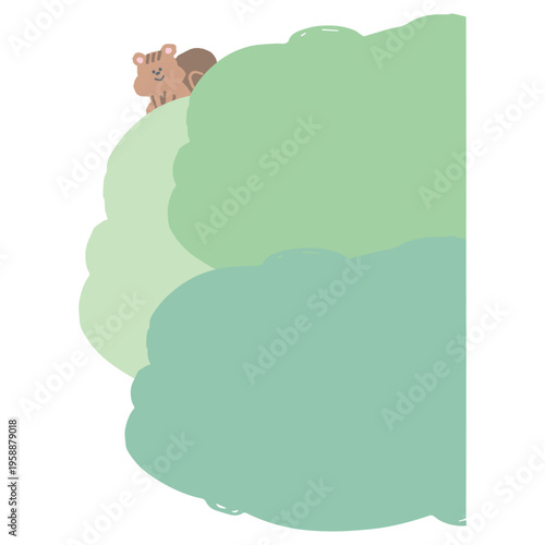 森のシンプルかわいいデザイン 幼稚園・保育園向け固定バナー素材 リスと植物の横長ボタン Web用