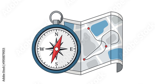 Compass on Map Illustration.