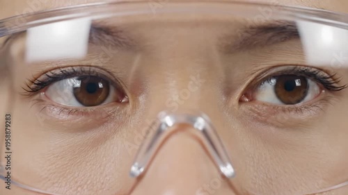 Eyes Behind Protective Goggles – Industrial Worker Safety and Focus Close-Up