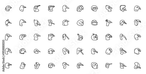 Birds icon set. Vector bird collection. Includes crow, eagle, owl, parrot, penguin, swan, flamingo, hummingbird and more. Editable thin line icons.