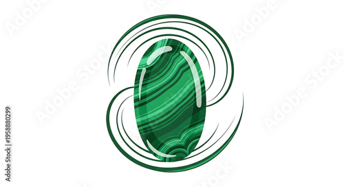 A green malachite gemstone icon with swirling circular lines in a modern flat design style