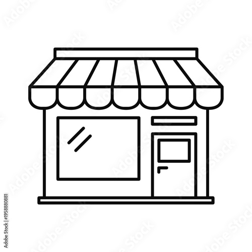 Simple storefront with awning and door.