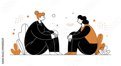 Two people sitting on the ground having a conversation.