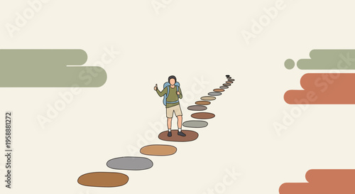 A Lone Traveler Embarks On A Winding Path Of Stepping Stones Toward An Uncertain Future