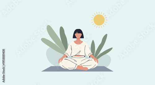 Woman Meditating Outdoors in a Serene Setting.