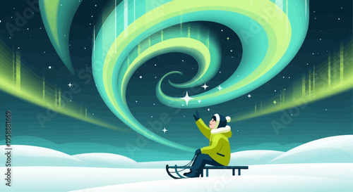 A Young Person Gazes In Awe At The Mesmerizing Aurora Borealis Display