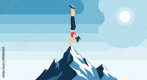 Achieving Zenith Handstand On A Mountain Peak Summit
