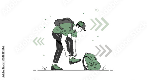 Active Adventurer Prepares For Outdoor Exploration With Backpack