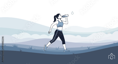 Active Woman Hydrating During Outdoor Exercise Refreshment Break