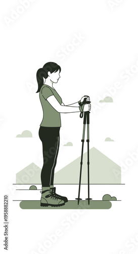 Active Woman Holding Nordic Walking Poles Ready For Outdoor Exercise Adventure