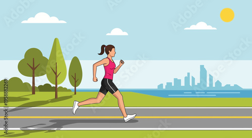 Active Woman Jogging Outdoors With Cityscape Background
