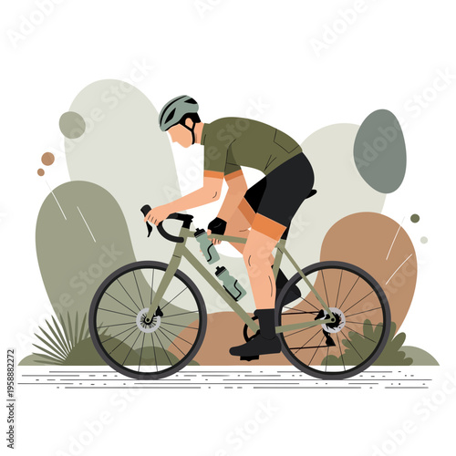 Active Man Riding Bicycle Enjoying Outdoor Cycling Adventure