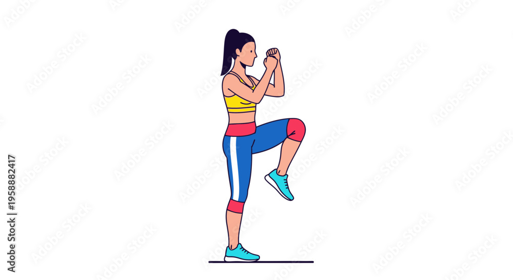 Fototapeta premium Active Woman Performing High Knee Exercise Fitness Routine and Healthy Lifestyle