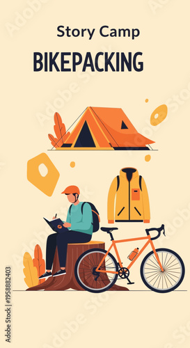 Adventure Awaits A Camper Enjoys Solitude With A Book Next To Their Bike