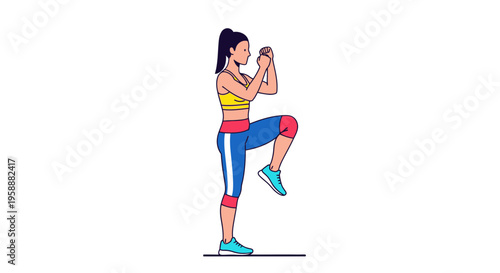 Active Woman Performing High Knee Exercise Fitness Routine and Healthy Lifestyle