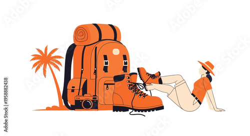 Adventure Awaits A Hiker Prepares For An Exotic Expedition