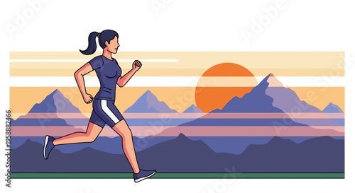 Active Woman Running At Scenic Mountain Sunrise