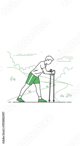 Active Person Engaged In Nordic Walking Exercise In Scenic Outdoor Setting