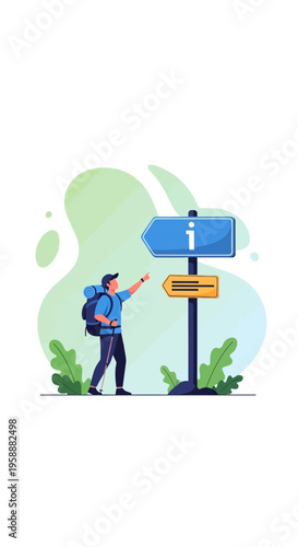 Adventure Awaits A Traveler Consults A Crossroads Signpost Seeking Direction On A Path