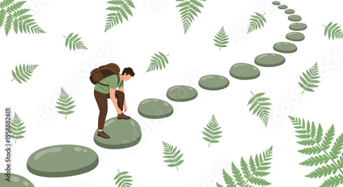 Adventure Awaits Gentle Steps On A Fern Lined Path To Discovery