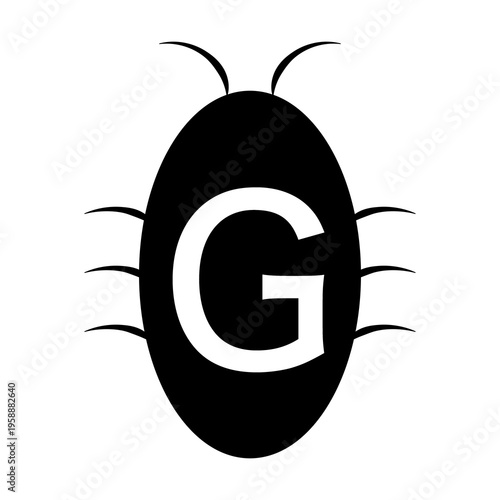 ゴキブリのデフォルメアイコンイラスト、Gの文字入り、黒