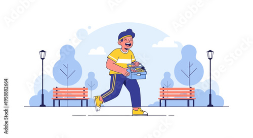 Active Youngster Delivering Lunchbox In Park Scenic Setting