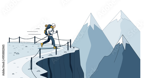 Adventure Beckons On A Mountain Path With Trekker Ascending