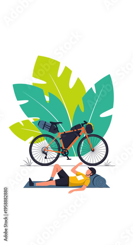 Adventure Bicycle Bikepacking Rest Tropical Leaves Outdoors Journey