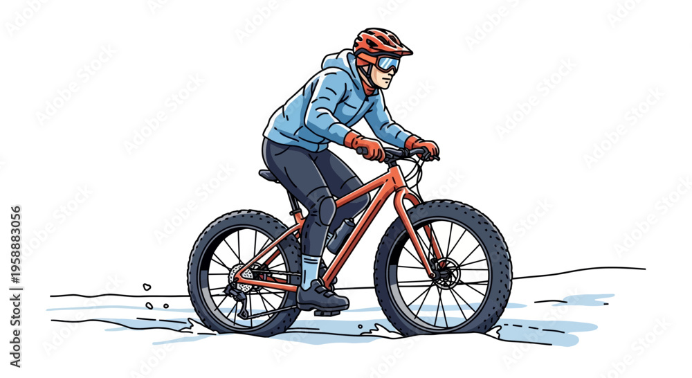 Obraz premium Adventure Cyclist Conquering Snowy Trails On A Fat Tire Bicycle
