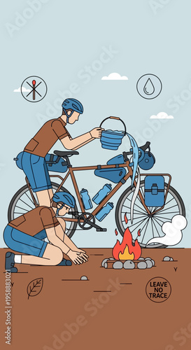 Adventure Cycling Expedition Campfire Cooking Water Conservation Outdoor Activity